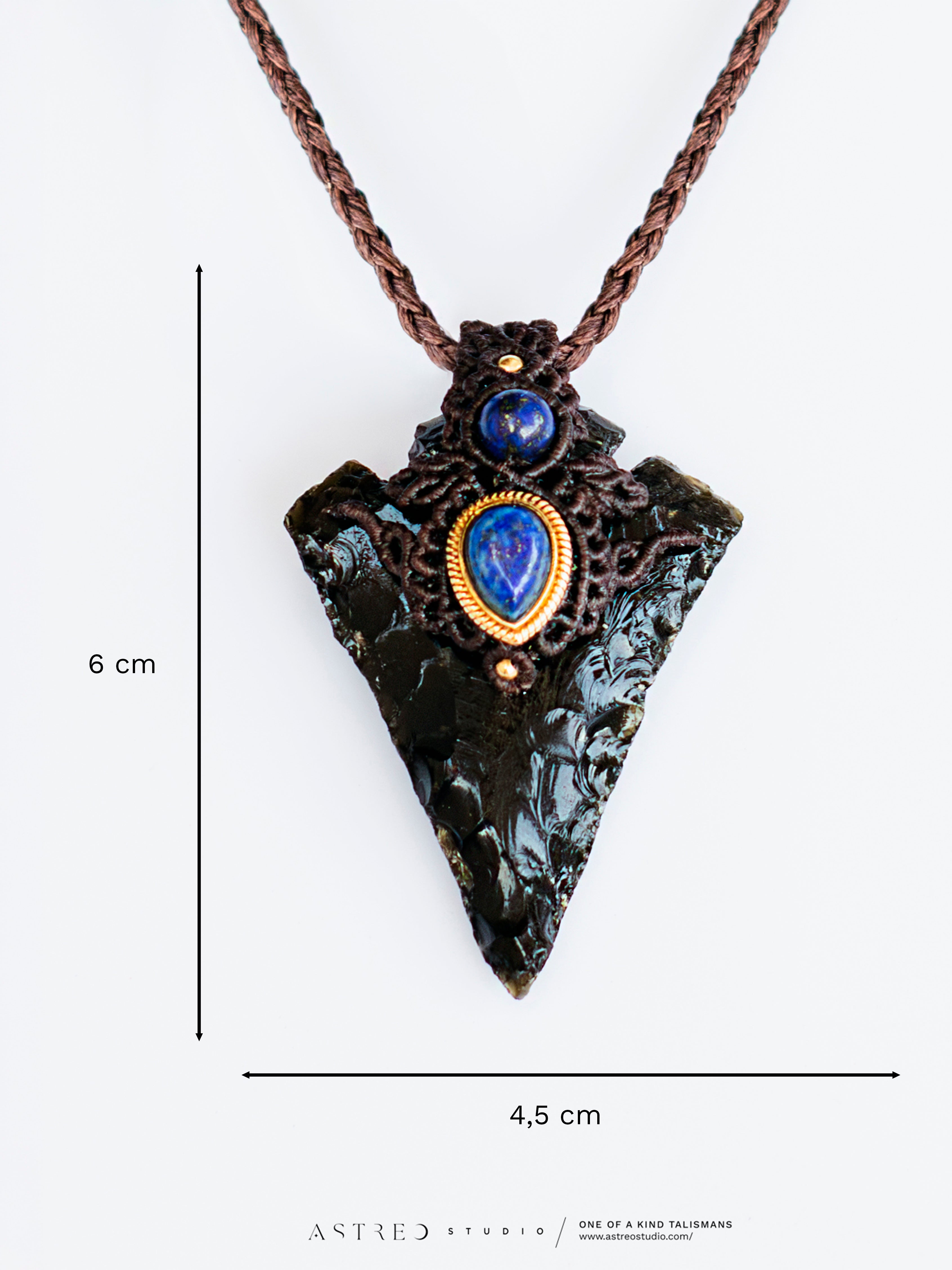 Collar Macrame Lanza de Obsidiana y Lapislazuli