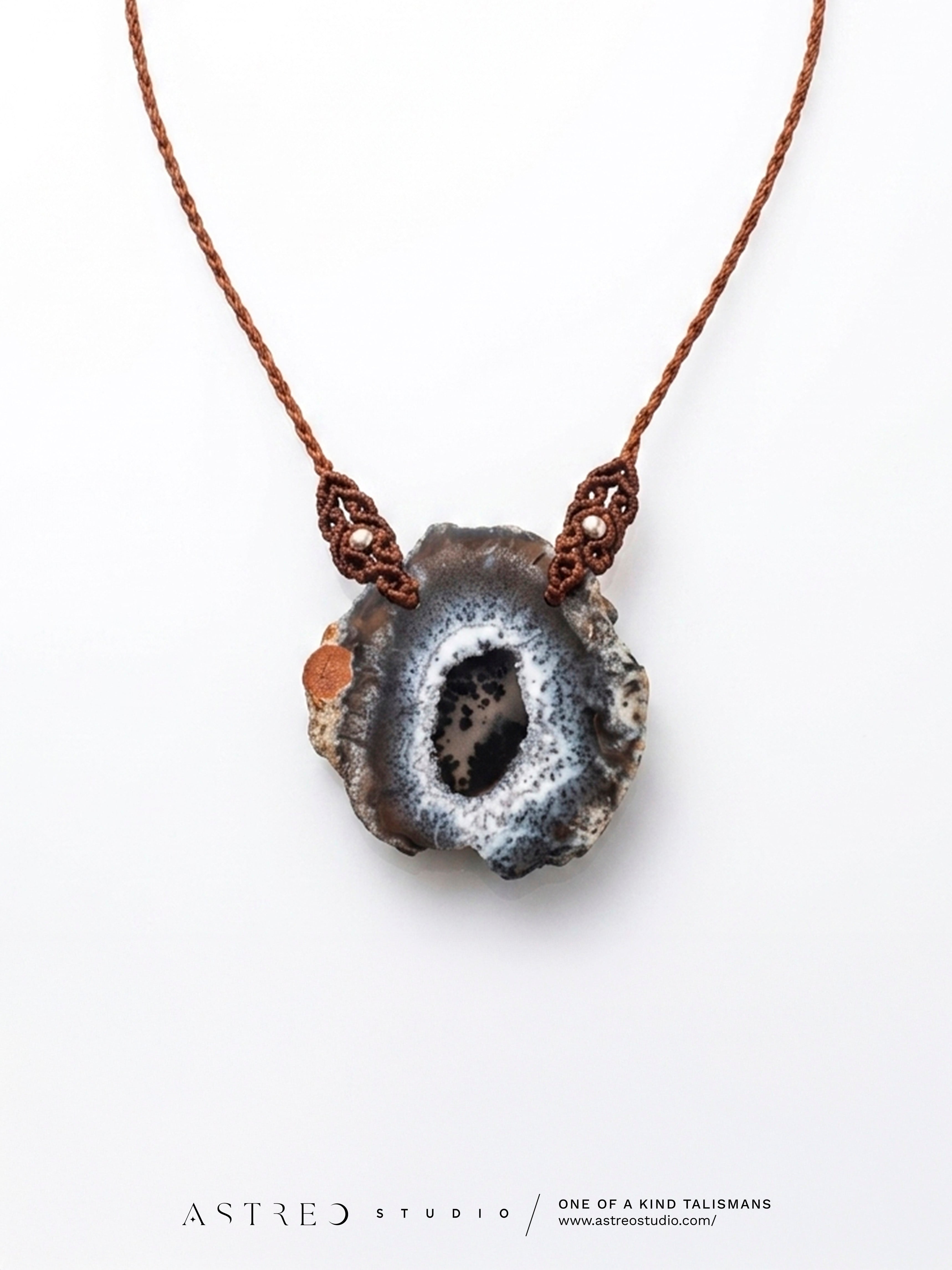 Collar Macrame Rodaja Agata Dendritica