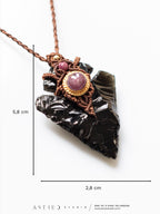 Collar Macrame Obsidiana y Rubi