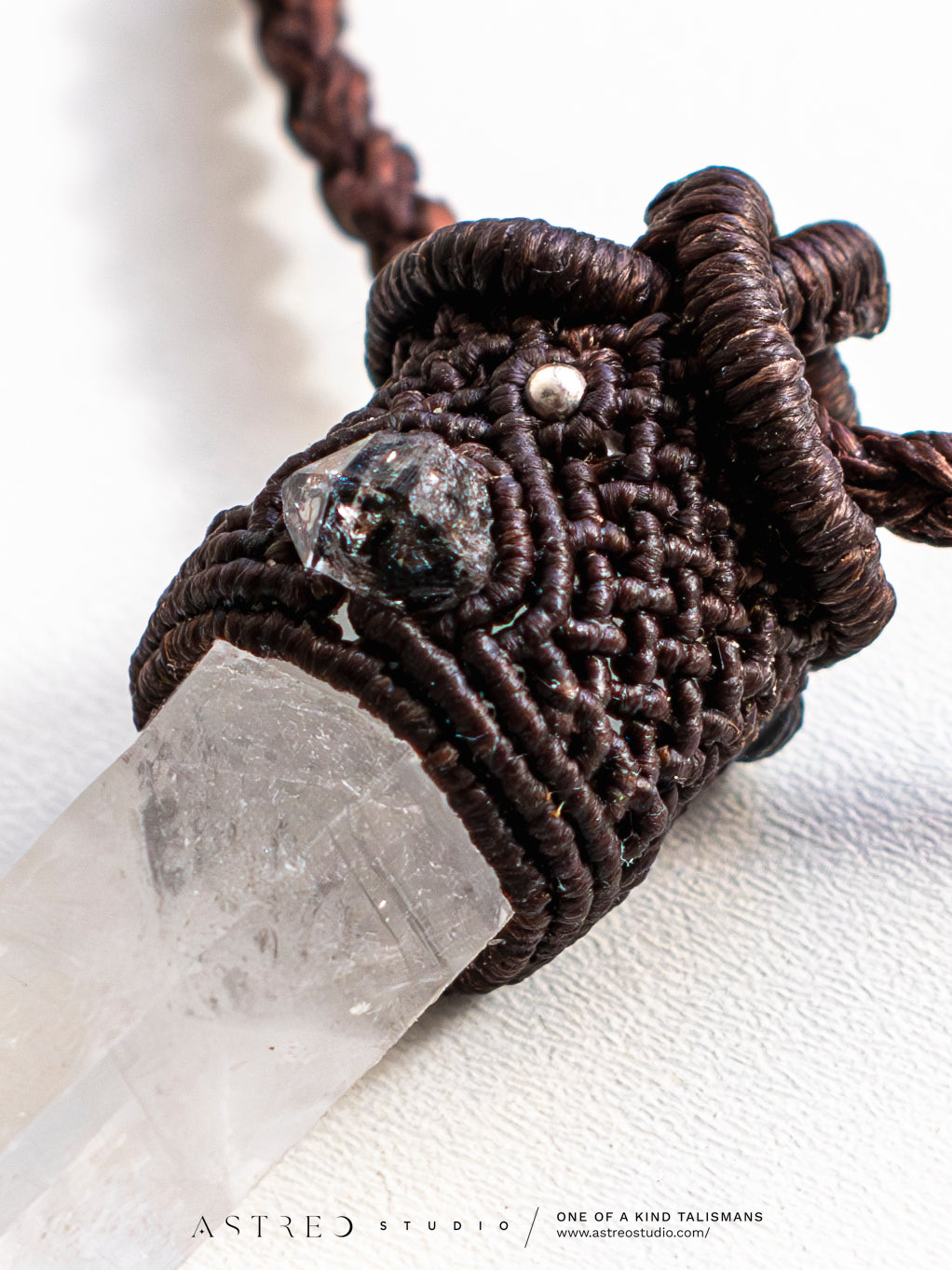 Master Quartz Macrame Necklace V: Lemurian Window and Herkimer