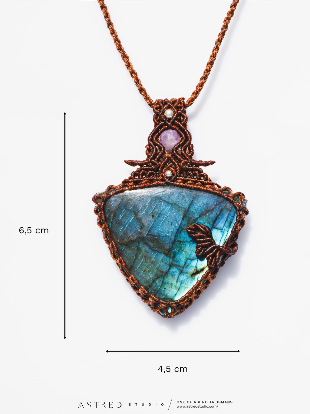 Collar Macrame Labradorita Azul Triangular