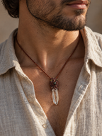 Macrame Necklace Master Quartz VI: Ghost with Amazonites.