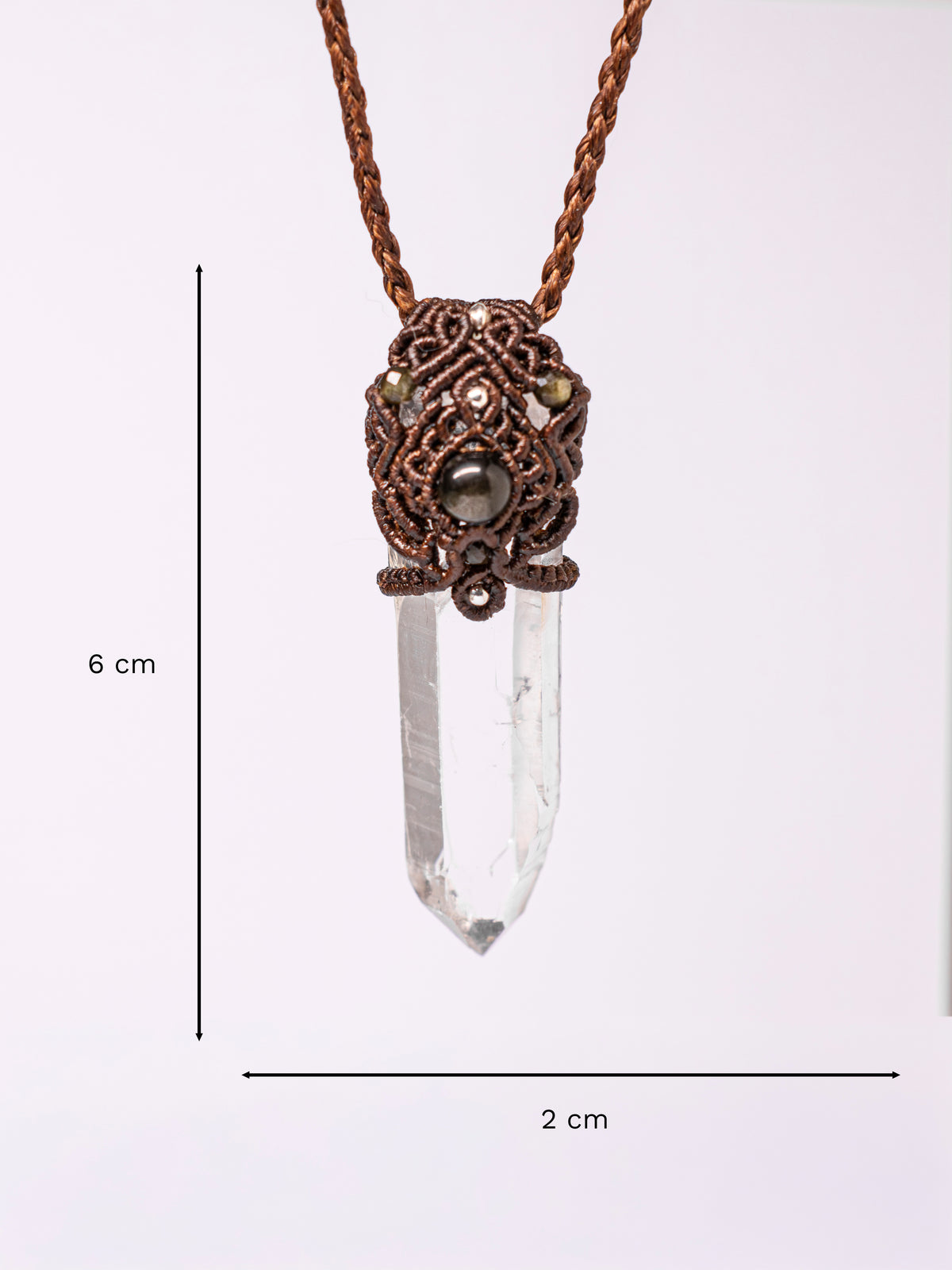 Macrame Necklace Master Quartz VI: Ghost with Amazonites.