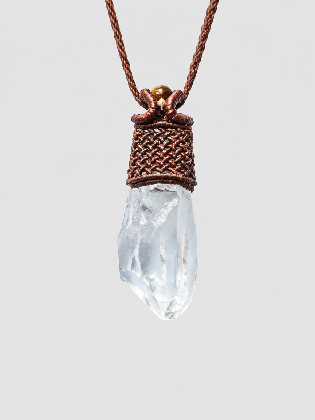 Macramé ketting Master Quartz VI: Ghost met Amazonieten.