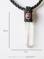Macramé en leren ketting met A+++ Lemurische kwarts en sterrobijn