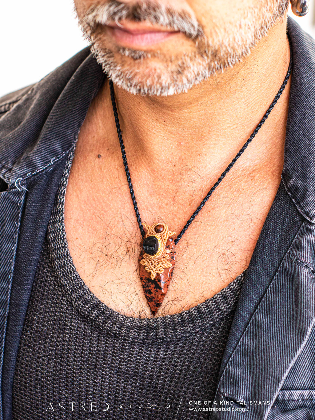 Collar Macrame Obsidiana Caoba y Turmalina Negra