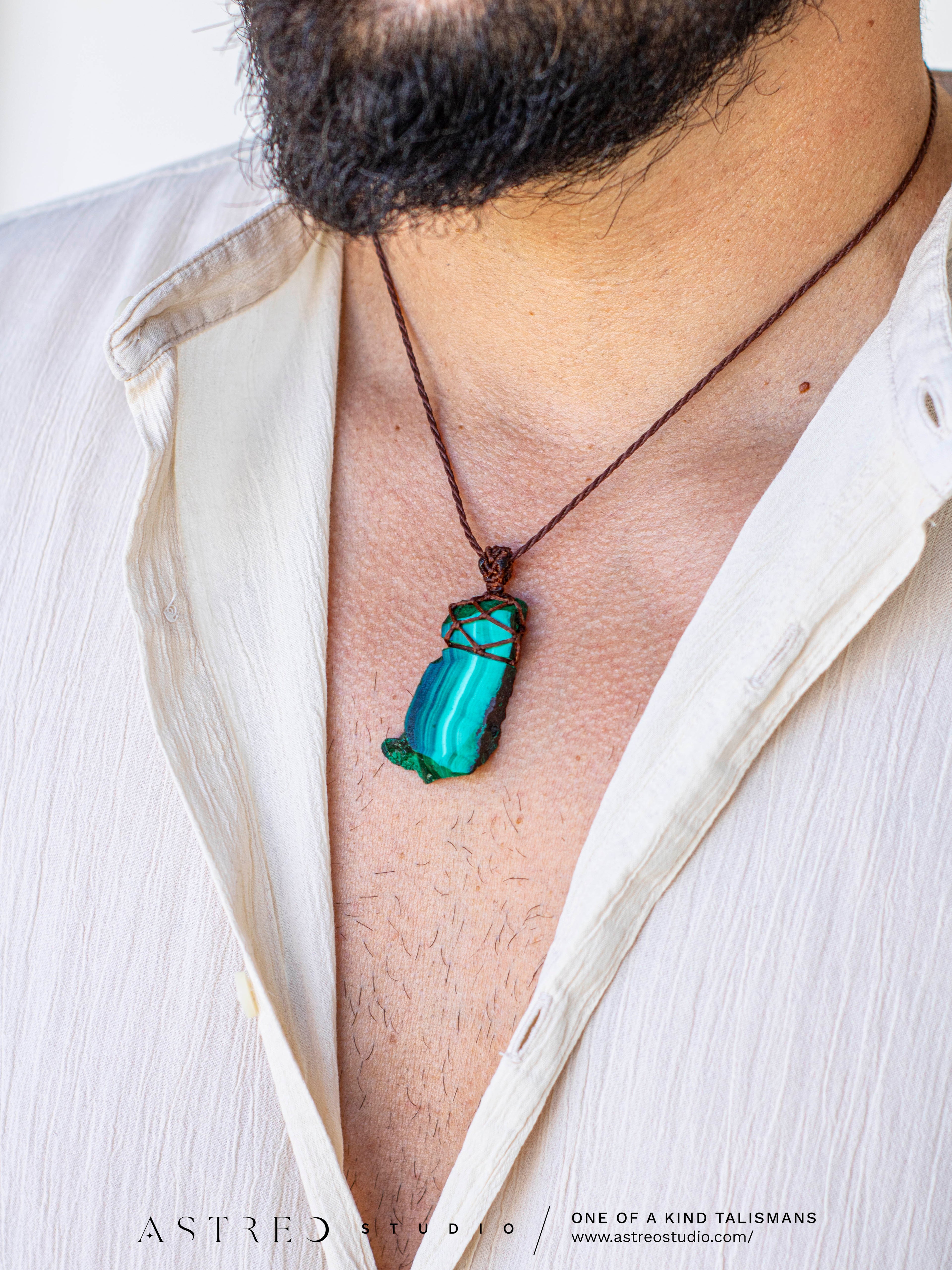 Collares Macrame Malaquita Bruto