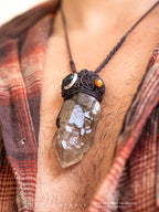 Macramé ketting van Elestial Quartz met zwarte toermalijn en insluitsels 