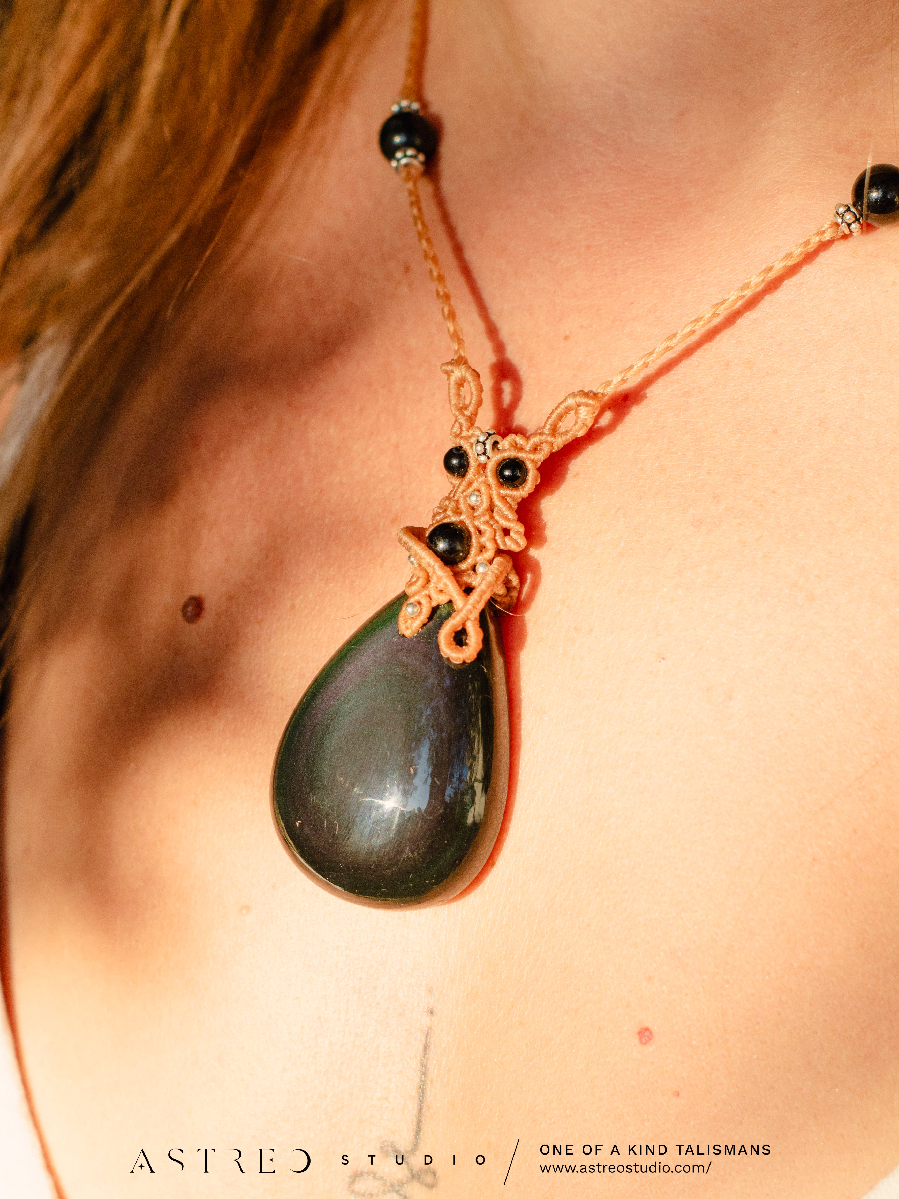 Regenboog Obsidiaan Macramé Ketting 