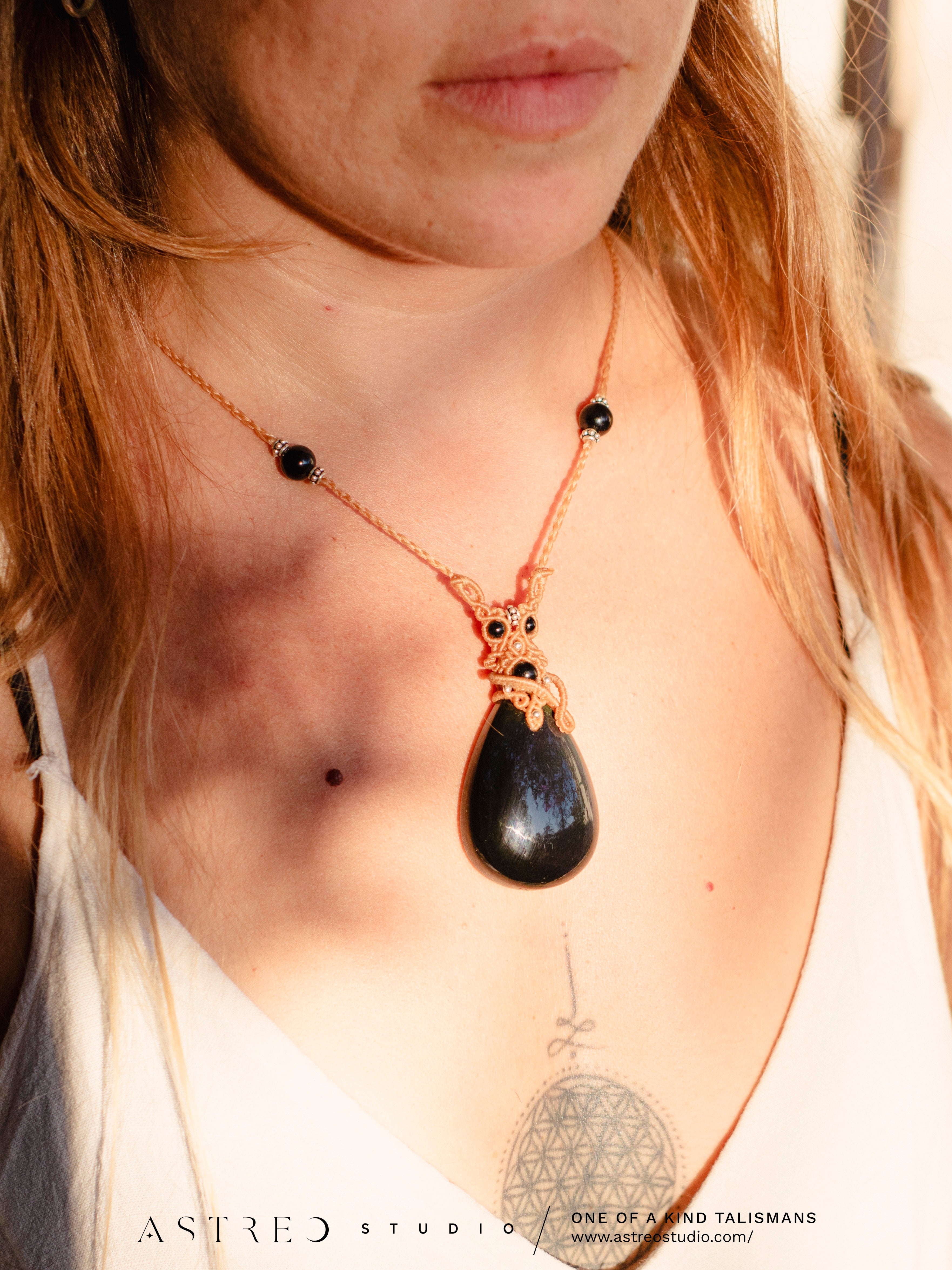 Regenboog Obsidiaan Macramé Ketting 