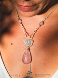 Macramé Necklace Rose Quartz A+++ and Moonstone 
