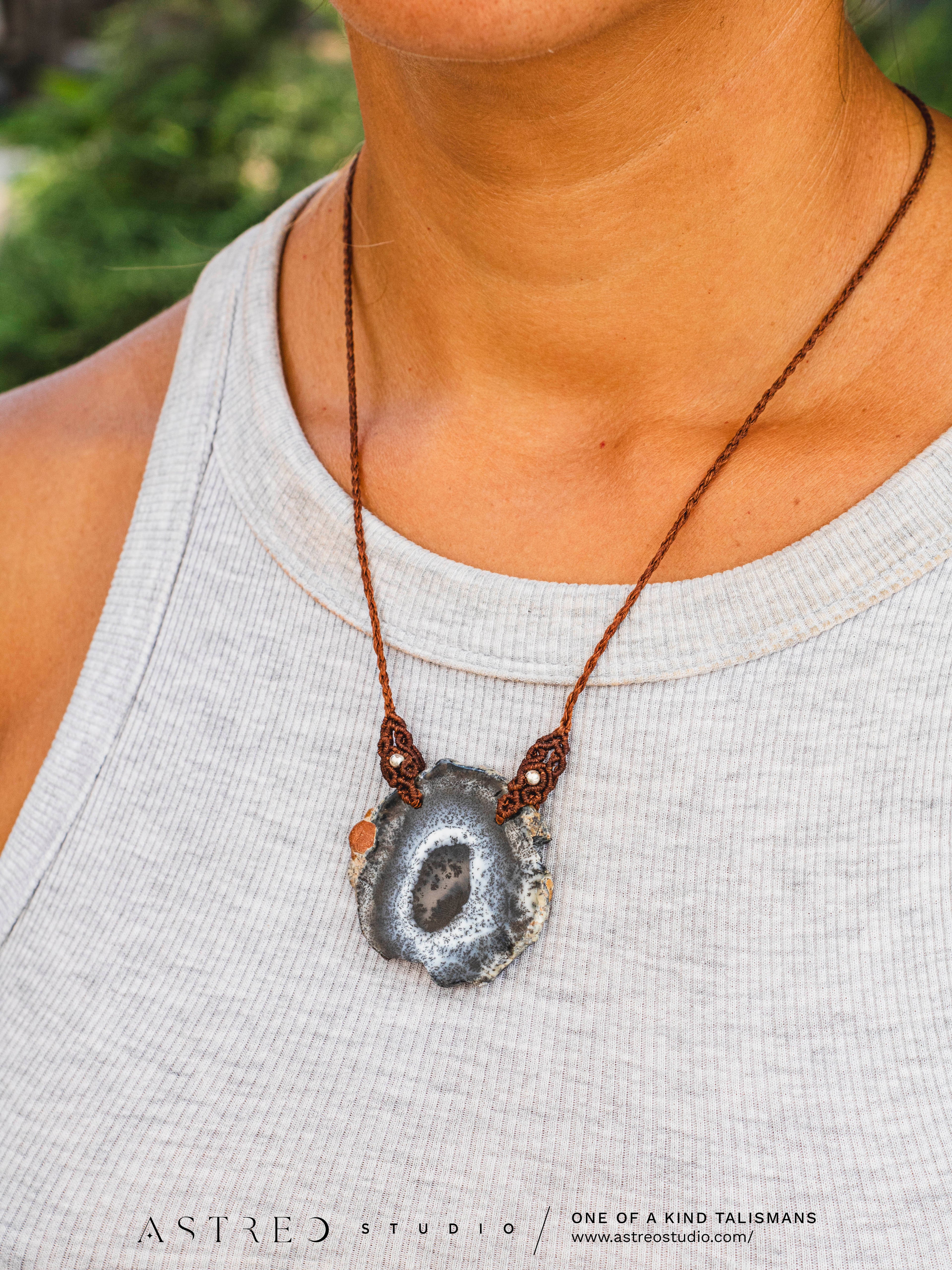 Collar Macrame Rodaja Agata Dendritica