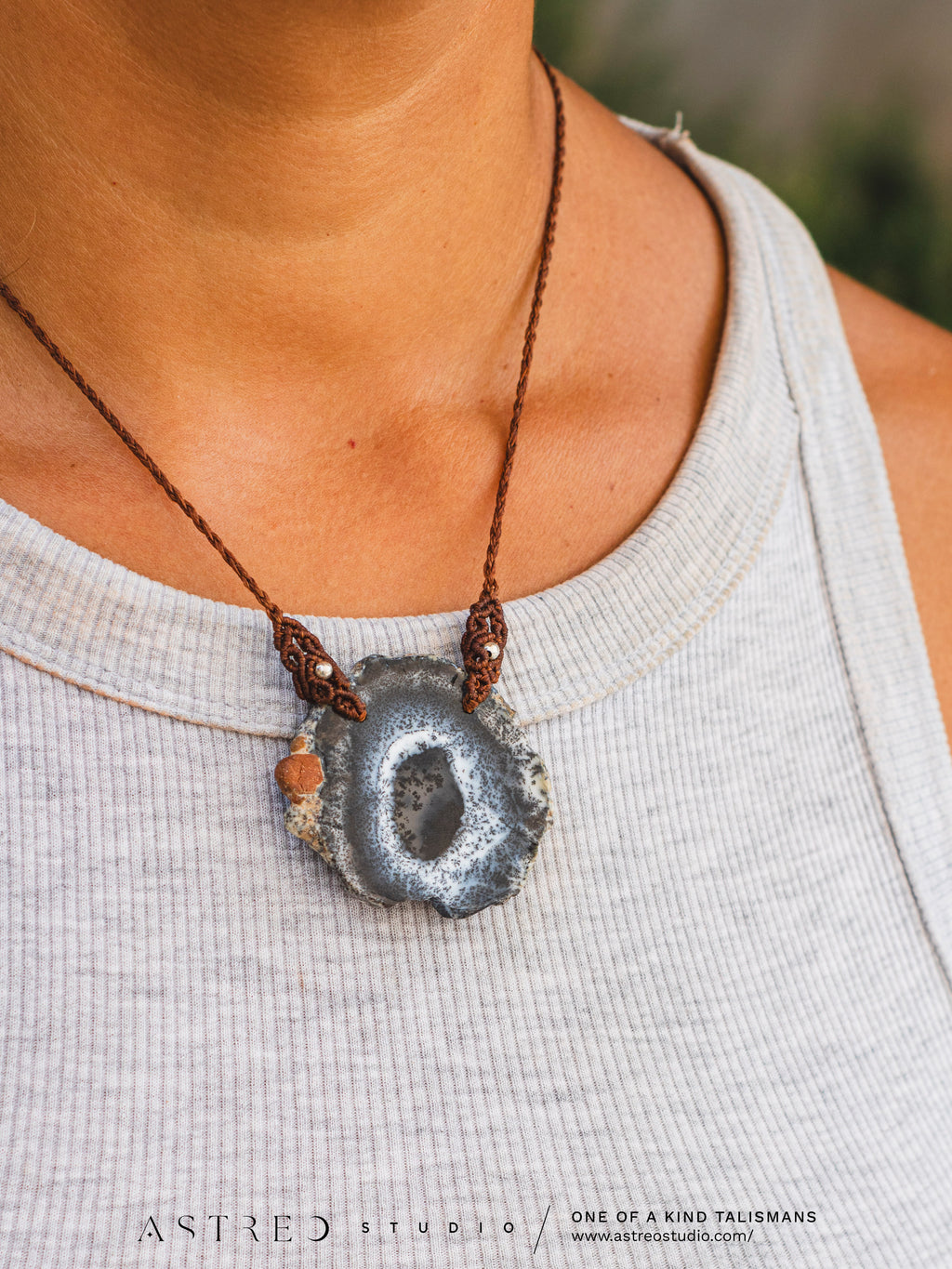 Collar Macrame Rodaja Agata Dendritica