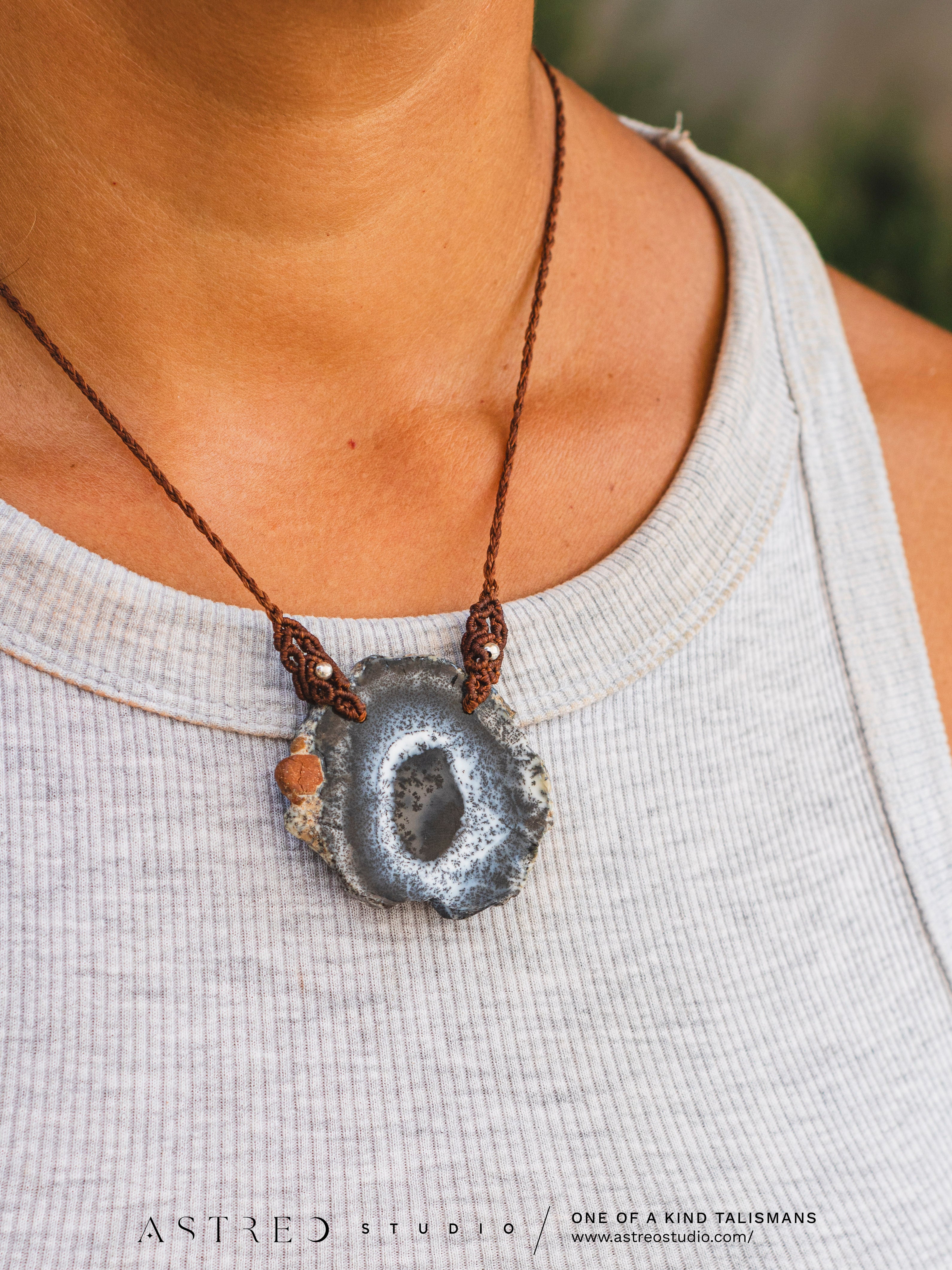 Collar Macrame Rodaja Agata Dendritica
