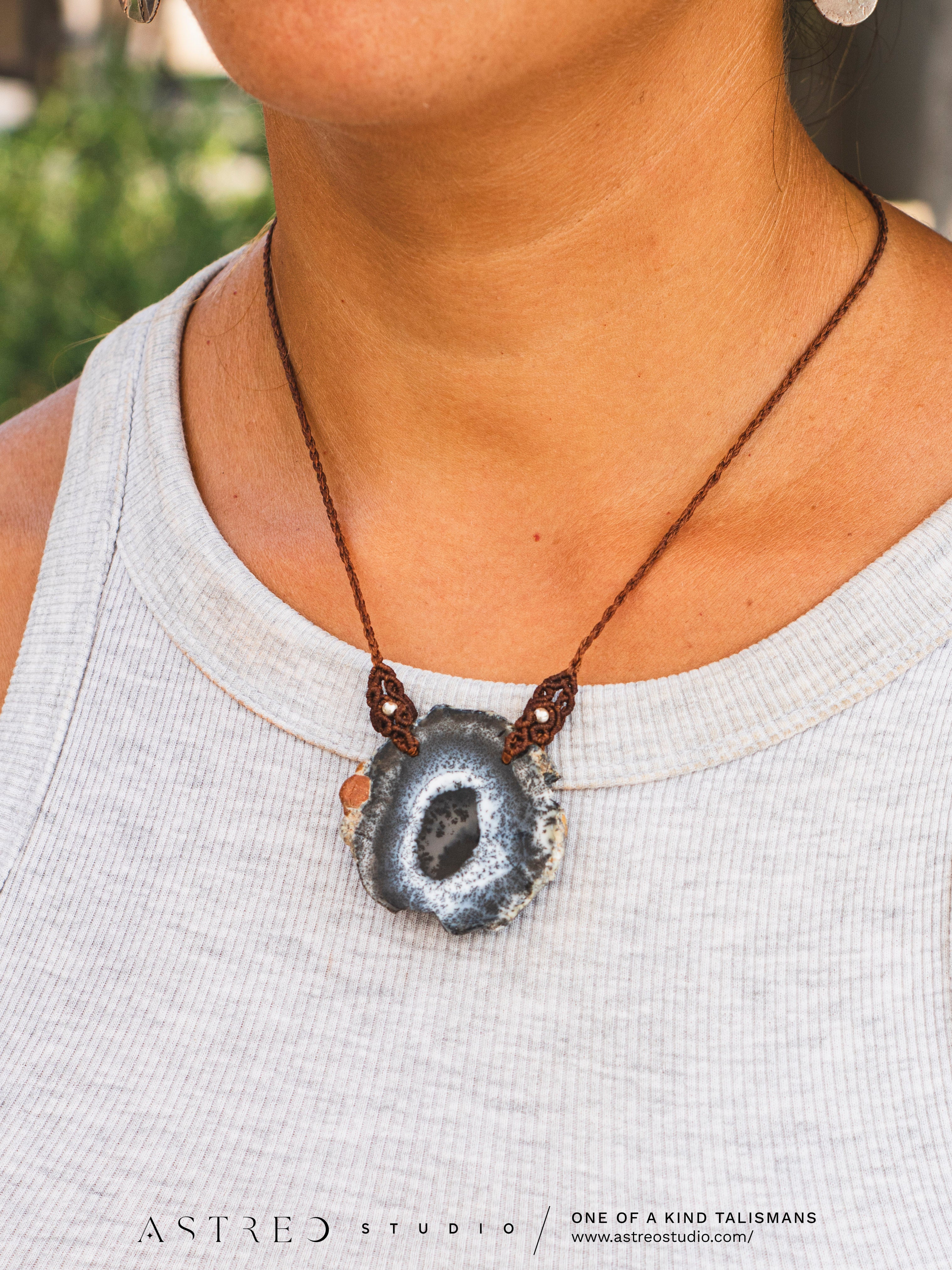 Collar Macrame Rodaja Agata Dendritica