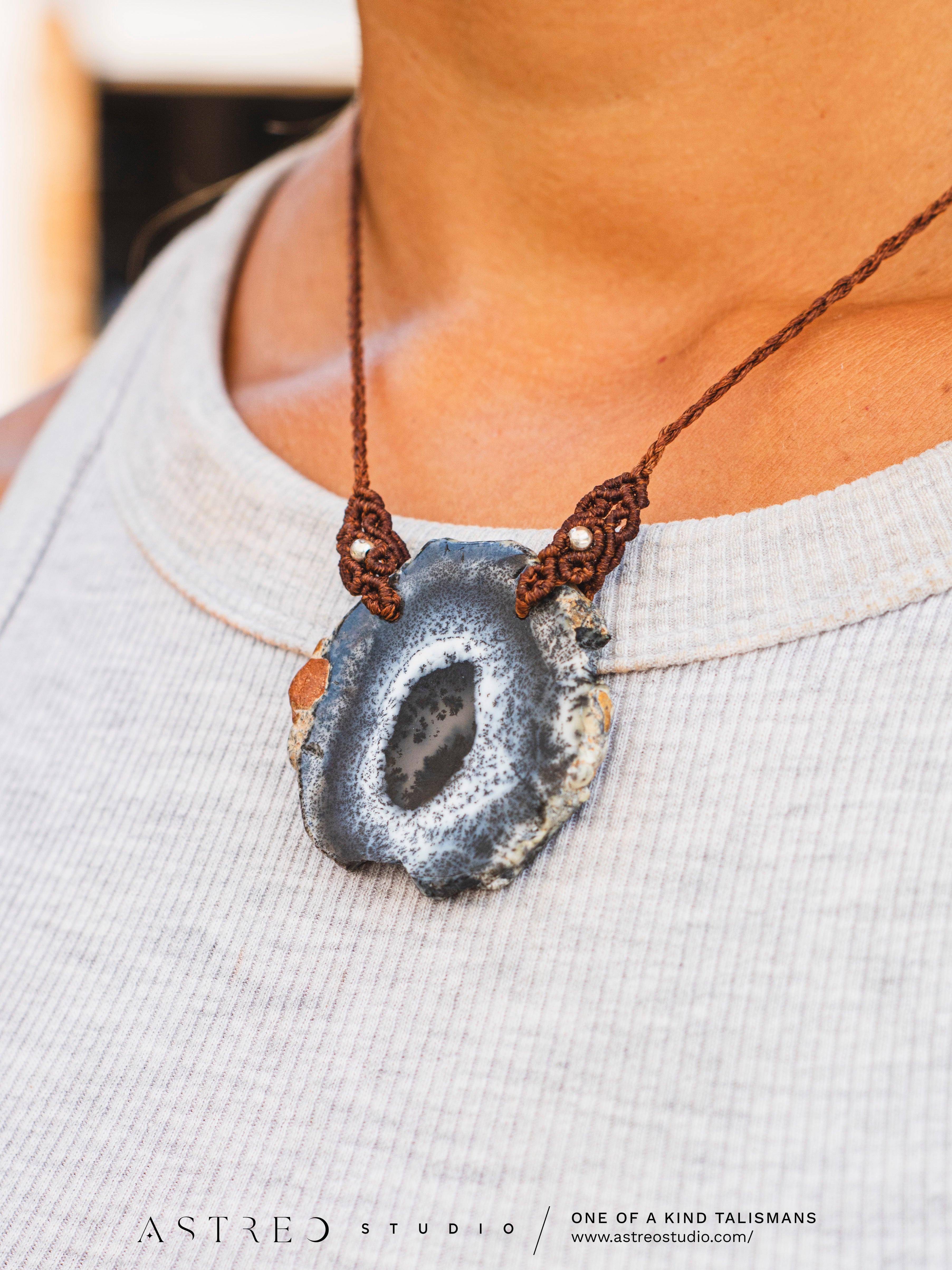 Collar Macrame Rodaja Agata Dendritica