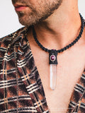Macrame and Leather Necklace with A+++ Lemurian Quartz and Star Ruby