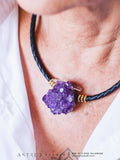Amethist bloem leren ketting 