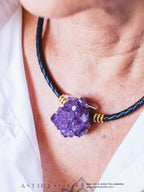 Amethist bloem leren ketting 
