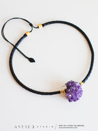 Amethist bloem leren ketting 