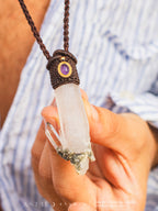 Collar Macrame Cuarzo Clorita y Amatista