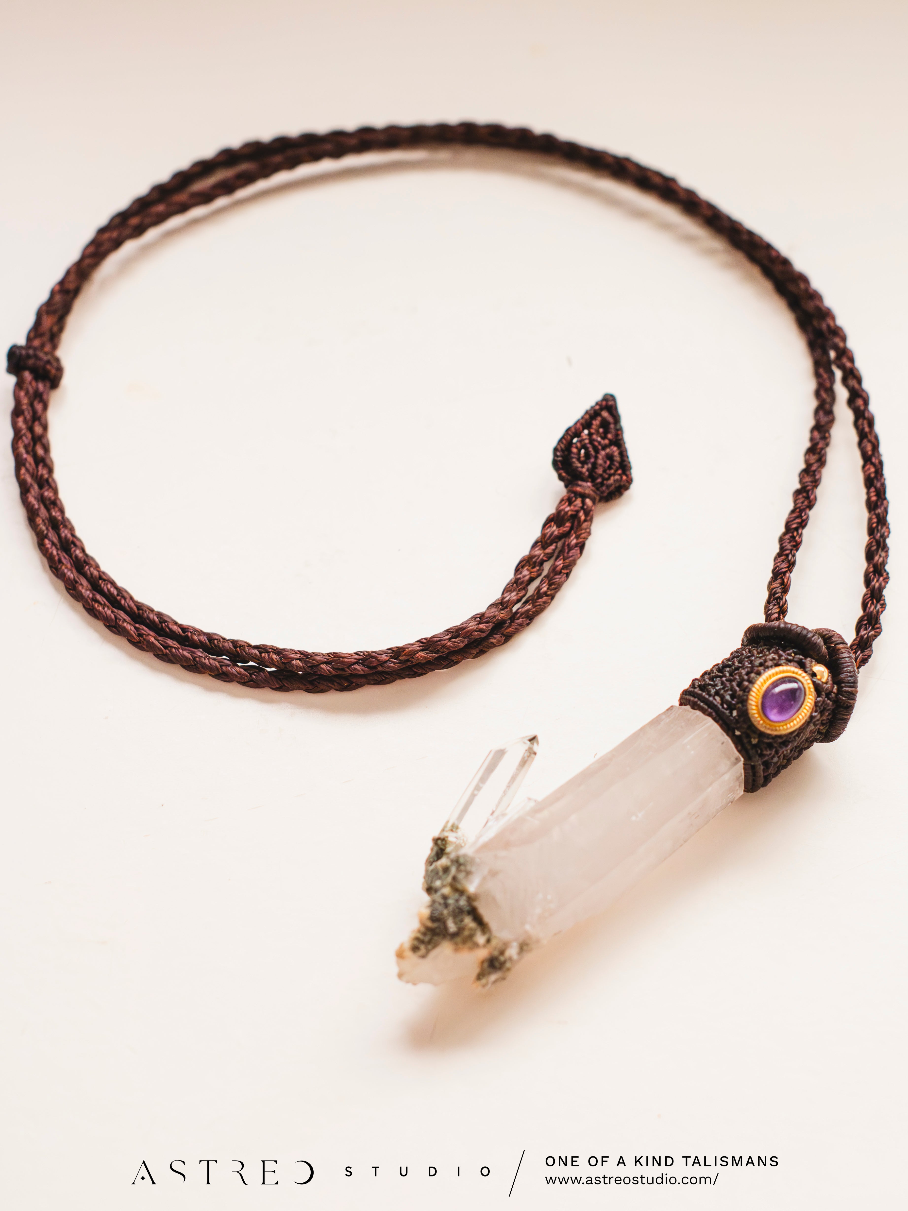 Collar Macrame Cuarzo Clorita y Amatista