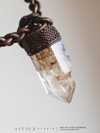 Collar Macrame y Cuero con Cuarzo Maestro Elestial A+++