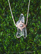 Macrame Necklace with Double-Terminated Tabular Master Quartz and Ethiopian Opal, 925 Sterling Silver