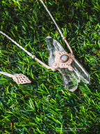 Macrame Necklace with Double-Terminated Tabular Master Quartz and Ethiopian Opal, 925 Sterling Silver