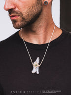 Macrame Necklace with Double-Terminated Tabular Master Quartz and Ethiopian Opal, 925 Sterling Silver