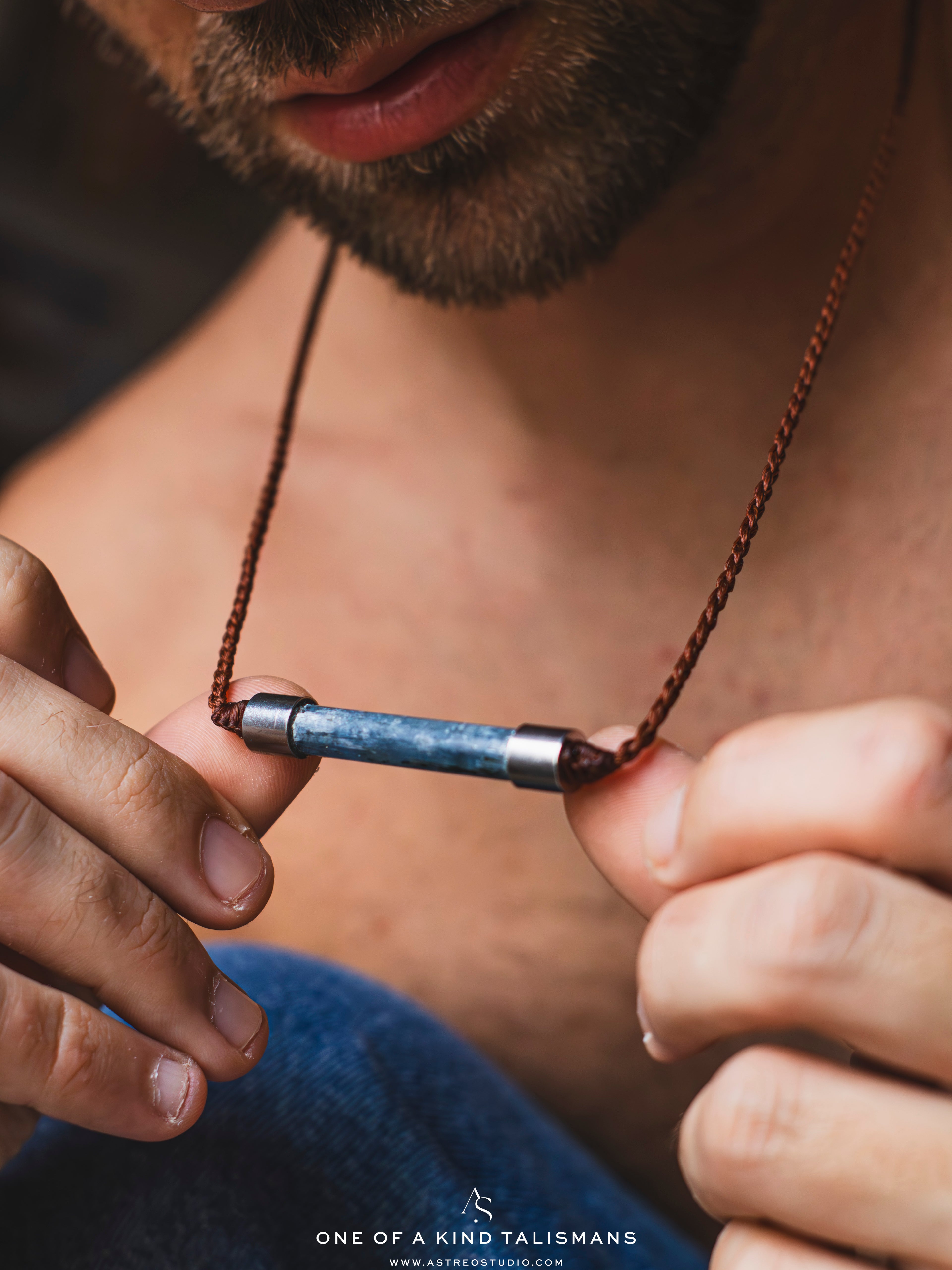 Collar Macrame Cianita Tubular