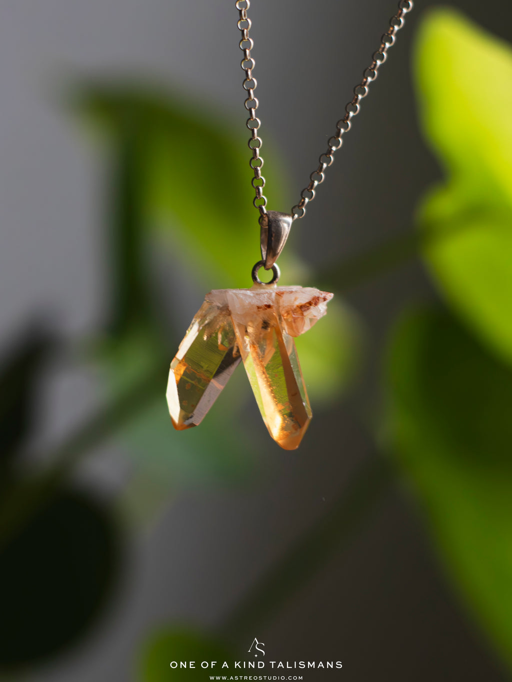 Collar Cadena Plata con Cuarzo Maestro Gemelo Mandarina