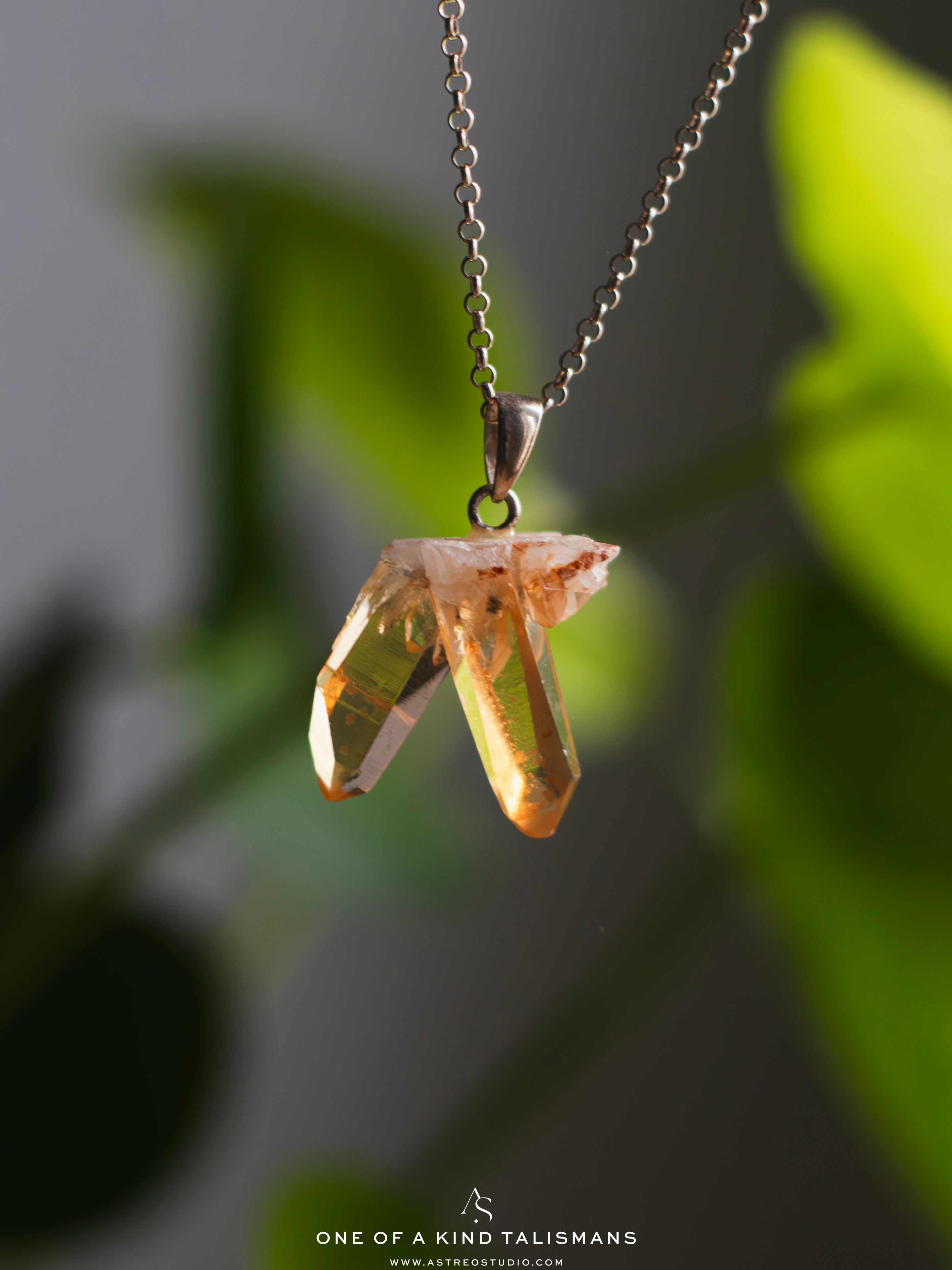 Collar Cadena Plata con Cuarzo Maestro Gemelo Mandarina