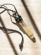 Macrame and Leather Necklace with Elestial Master Quartz A+++