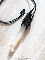 Macrame and Leather Necklace with Elestial Master Quartz A+++