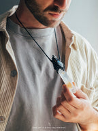 Macrame and Leather Necklace with Elestial Master Quartz A+++