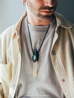 Macrame and Leather Necklace with Elestial Master Quartz A+++