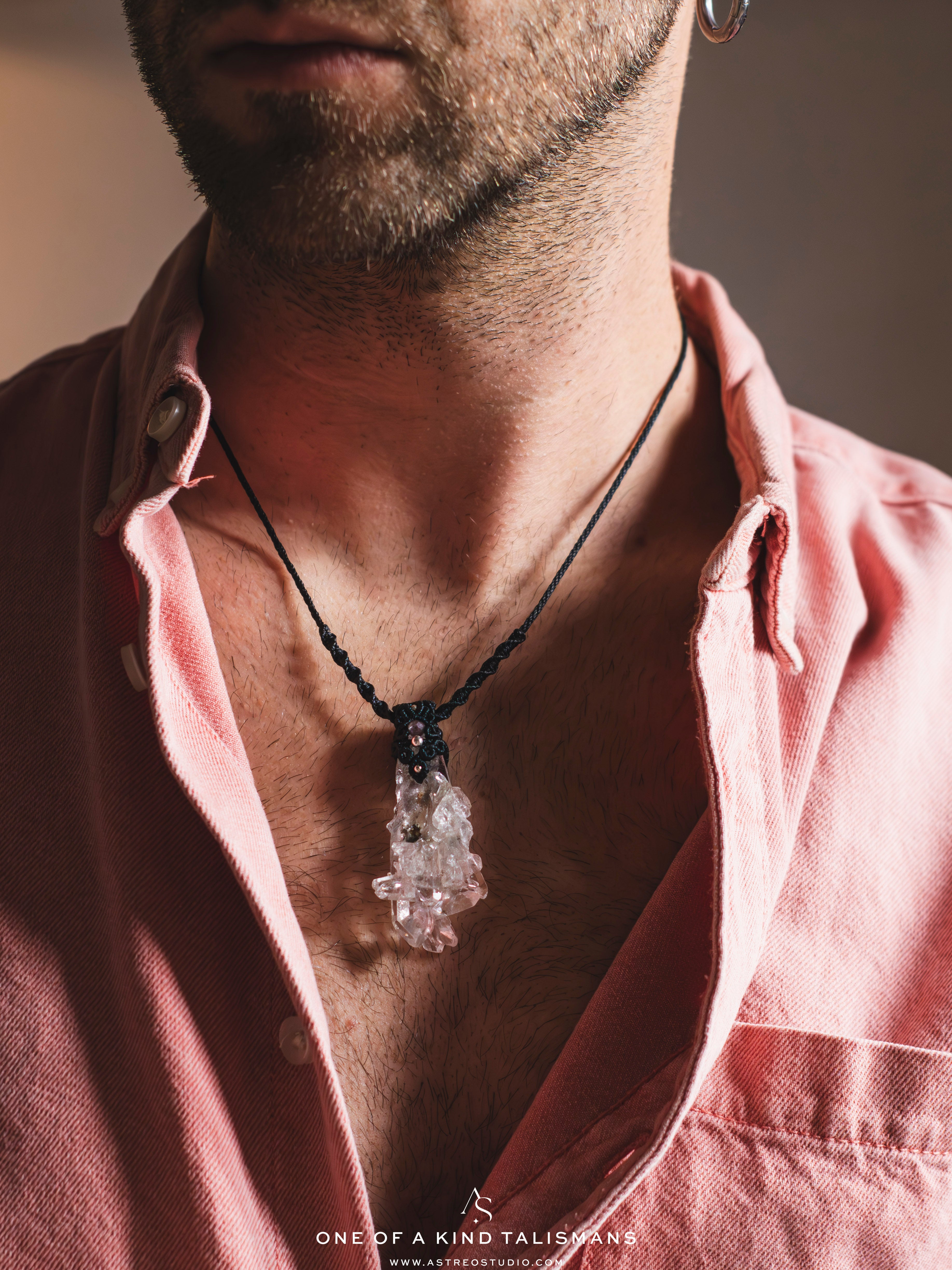 Collar Macrame Cuarzo Drusa y Lepidolita