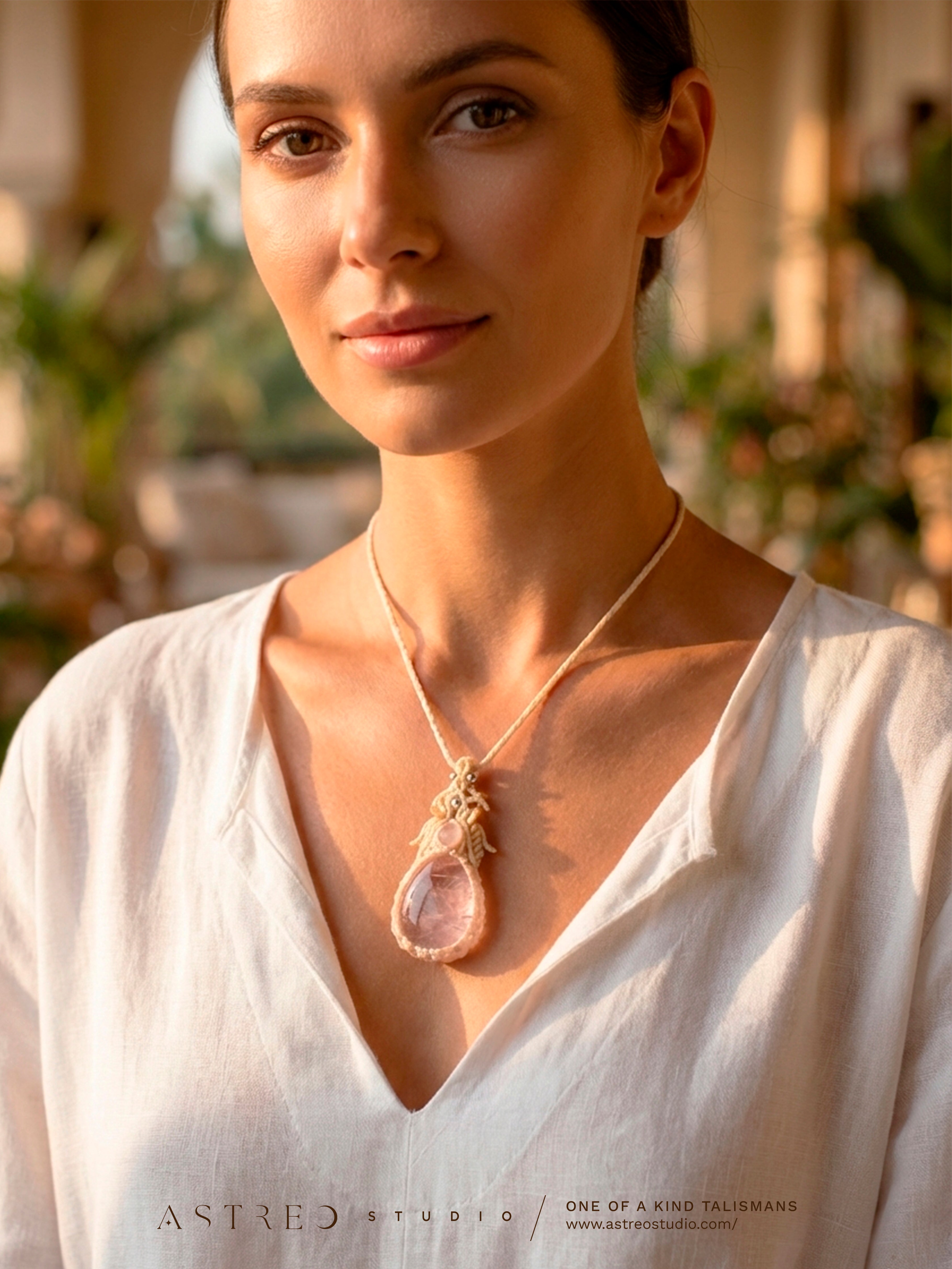 Collar Macramé Cuarzo Rosa