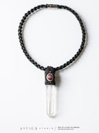 Macramé en leren ketting met A+++ Lemurische kwarts en sterrobijn