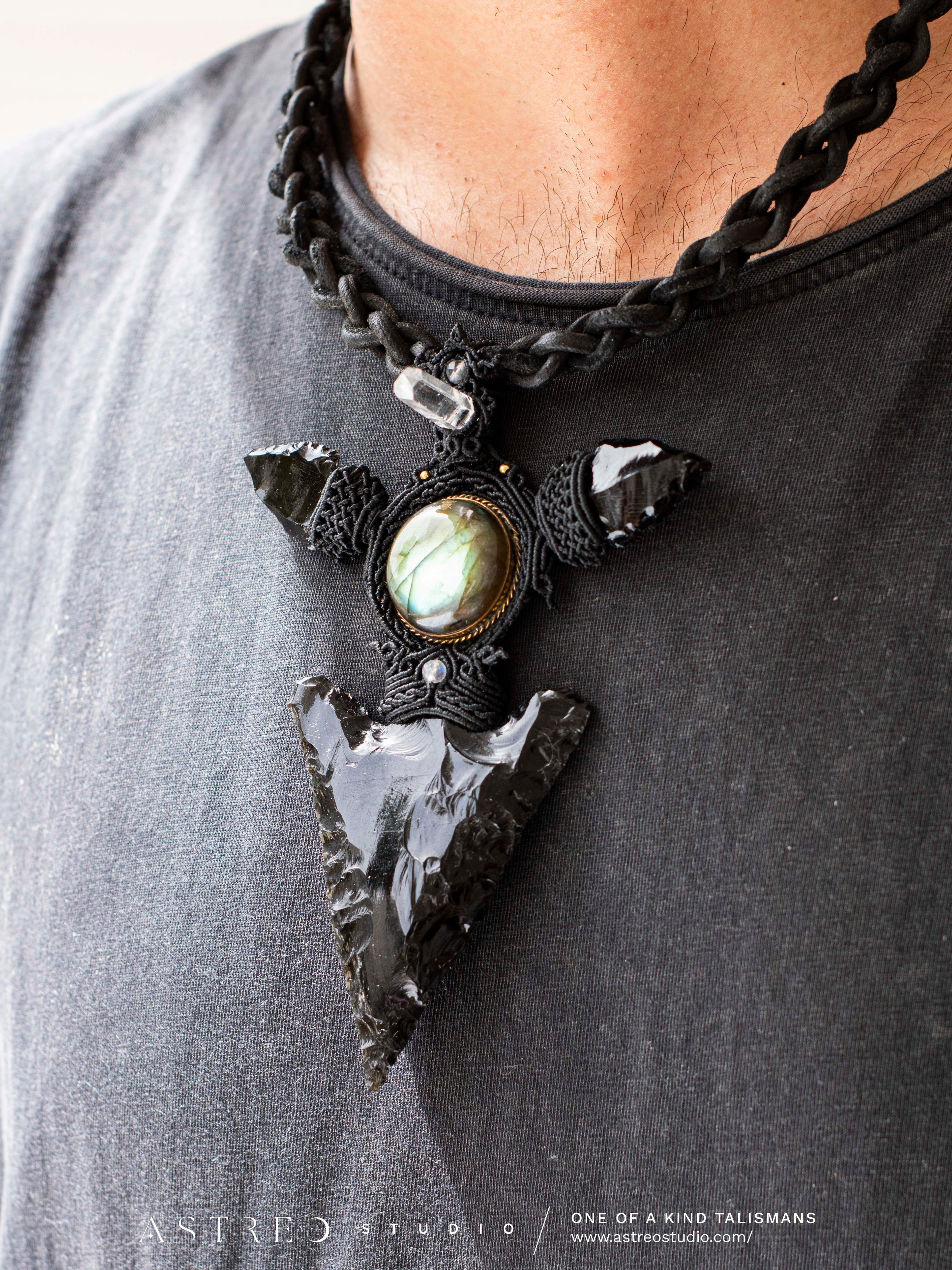 Collar Macramé Triple Obsidiana "The jaguar"