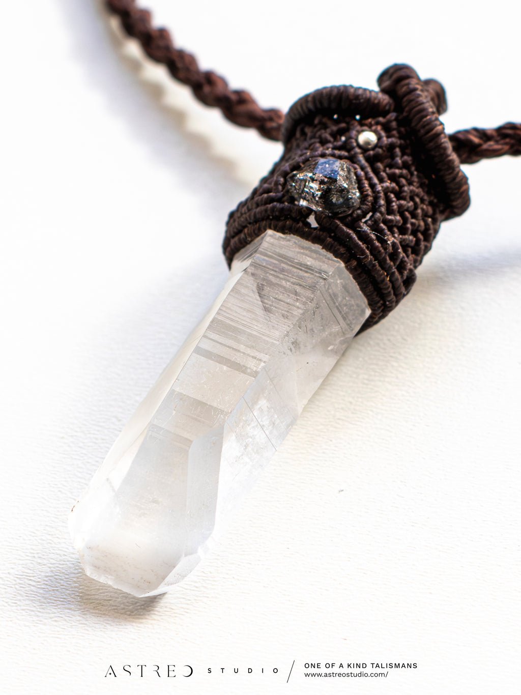 Master Quartz Macrame Necklace V: Lemurian Window and Herkimer