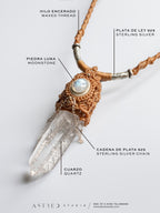 Macramé ketting met Twin Master Quartz en maansteen