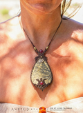 Collar Macrame Pirolusita Dendritica con Granates