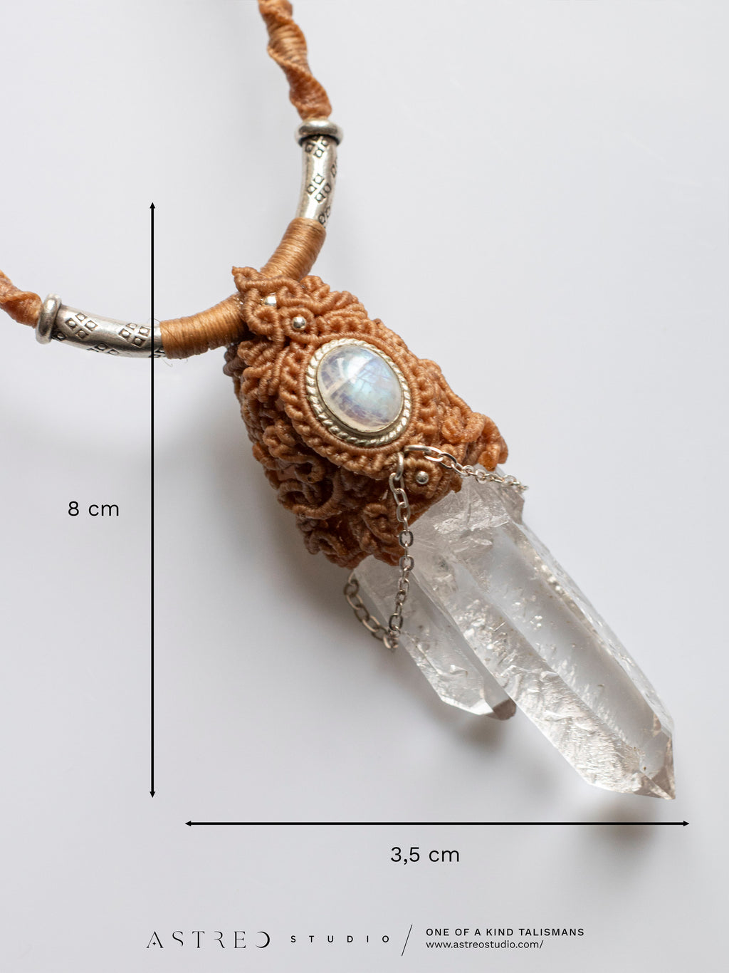 Macramé ketting met Twin Master Quartz en maansteen