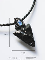 Leren halsketting met obsidiaan en labradoriet speerpunt