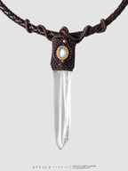 Collar Macrame y Cuero con Cuarzo y Piedra Luna