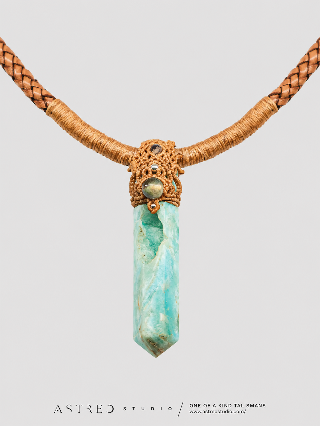 Macramé Necklace Rose Quartz A+++ and Moonstone 
