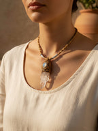 Collar Macrame Cuarzo Maestro Gemelo y Piedra Luna