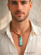 Collar Macramé y Cuero con Calcita Caribe